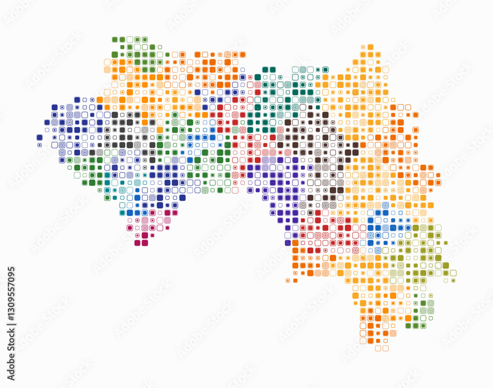 Poster guinea, shape of the country build of colored cells. digital style map of the guinea on white backgr