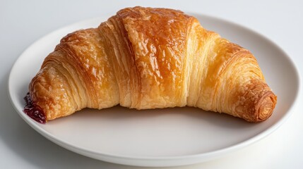 A croissant is on a white plate