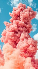 Fototapeta premium Pink smoke plume against blue sky; outdoor, vibrant colors, abstract art, design element