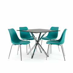 Obraz premium Modern Dining Set with Teal Chairs and Glass Top Table
