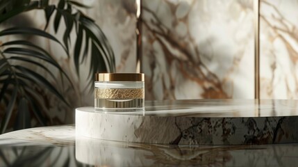Obraz premium Luxury Cream for Marble Display, Tropical Leaf.