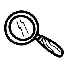 Magnifying glass. Hand drawn doodle. Medical equipment for diagnostics and assistance. Tool with wooden handle. Loupe. Vector line art illustration.