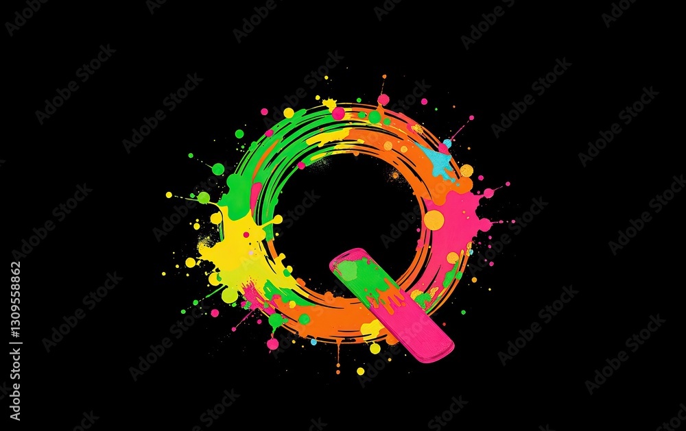 Poster vibrant q with watercolor splashes against black backdrop symbolizing creativity and colorful expres