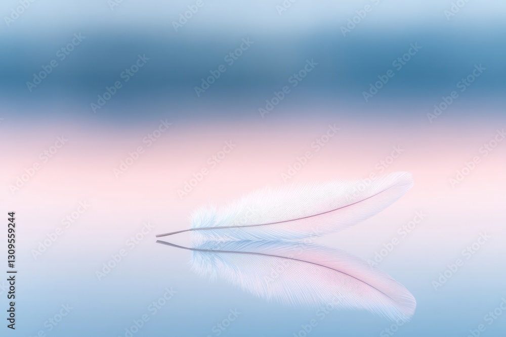 Poster single feather resting gently on smooth empty surface symbolizing balance and calm surrounded by sof