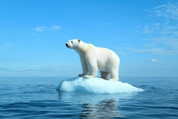 Fototapeta premium Polar Bear Stranded on Small Ice Piece Surrounded by Melting Waters in Arctic Landscape