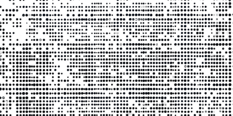 Seamless vintage distressed halftone dot background pattern. Tileable grunge black printer ink raster dots transparent texture overlay. Retro comic book or print making creative concept backdrop..