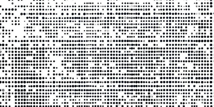Seamless vintage distressed halftone dot background pattern. Tileable grunge black printer ink raster dots transparent texture overlay. Retro comic book or print making creative concept backdrop..