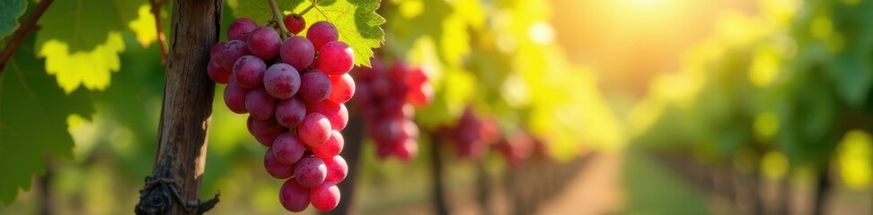 Sun-drenched Italian grapes on vine, ripe & ready for harvest, farm, agriculture, green grapes
