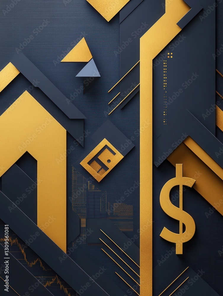 Poster sophisticated paper art background showcasing geometric shapes representing financial growth in rich