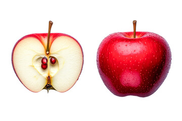red apple halved - isolated on white background