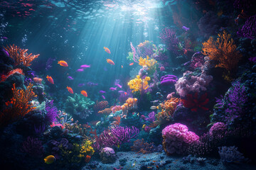 Fototapeta premium Vibrant Coral Reef Underwater Scene