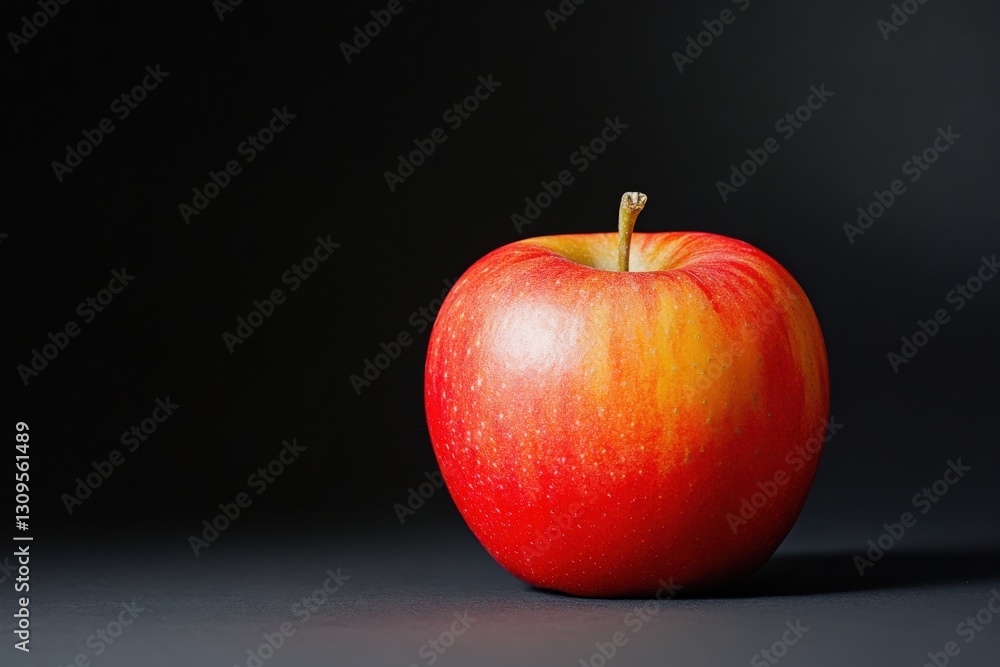 Aufkleber Bright red apple resting on a dark surface with subtle shadows highlighting its texture and color