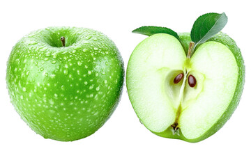 green apple with slice - fresh fruit isolated