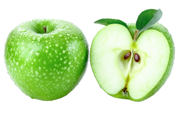 green apple with slice - fresh fruit isolated