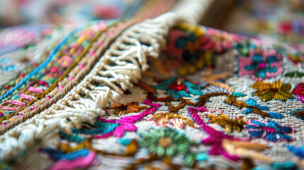Obraz premium Beautifully detailed embroidered fabric with colorful patterns