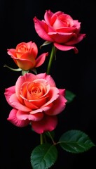 Vibrant roses, black backdrop, colorful blooms, colorful roses, red