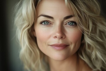 Fototapeta premium Middle aged mature woman with beautiful eyes enhoying her agge and glowing healthy skin aging gracefully.