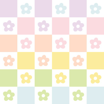 Fototapeta Gingham seamless vector pattern with meadow chamomile flowers. Tartan check for tablecloths, napkins, clothes, packaging, for the Easter holiday. Cozy cute childish background in a pastel palette.