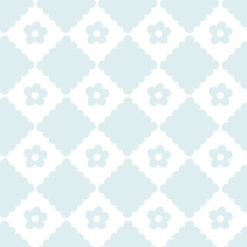 Fototapeta Preppy lace geometric seamless pattern in rhombus with cute little flowers. Vector cute cartoon hand drawn vintage illustration. for textile printing, baby clothes, wallpaper, packaging, scrubbing