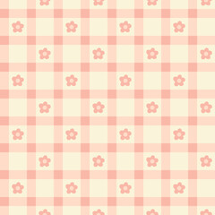 Gingham seamless vector pattern with meadow chamomile flowers. Tartan check for tablecloths, napkins, clothes, packaging, for the Easter holiday. Cozy cute childish background in a pastel palette.