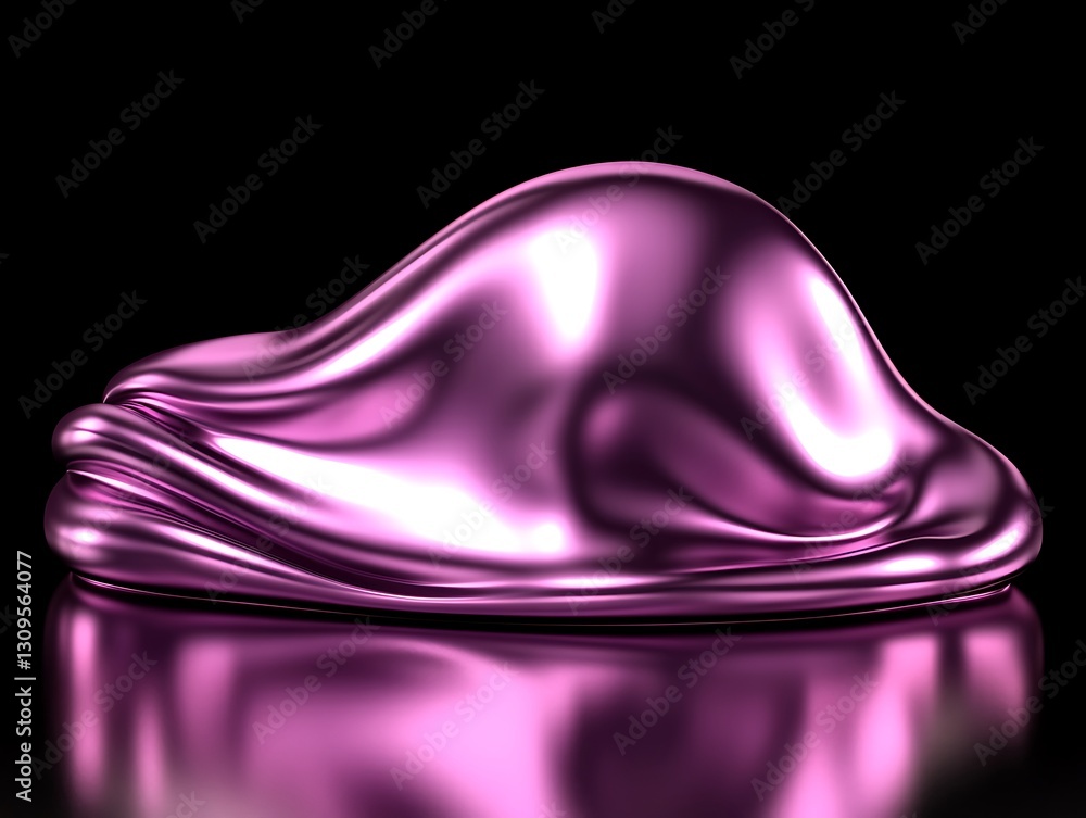 Poster iridescent metallic form with fluid curves and reflected surface
