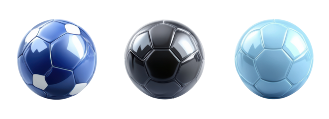 Three colorful soccer balls in vibrant shades displayed together