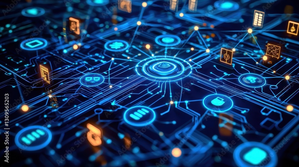 Poster innovative technology action digital circuitry data visualization futuristic environment close-up vi