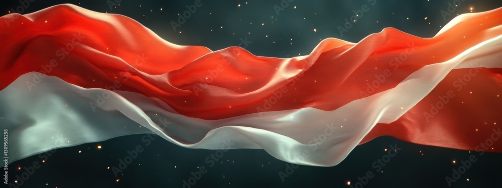 Poster elegant flow of the indonesian flag captured in a beautiful artistic display with subtle lighting ef