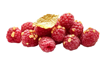 Delicate Raspberry Tart with Edible Gold Leaf Garnish Isolate on Transparent Background, cutout, png