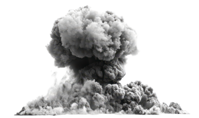 Dense Ash Cloud Billowing from an Erupting Volcano at High Altitude Isolate on Transparent Background, cutout, png