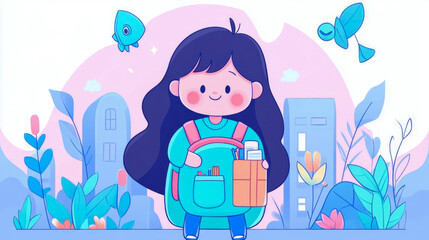 Back to School Prep: a Smiling Girl Heading off to Class with School Supplies