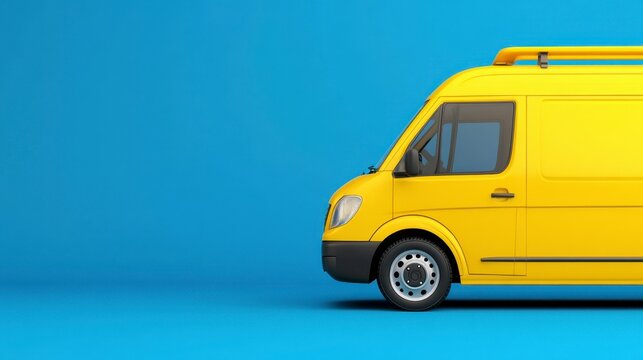 Profile view of a yellow delivery van against a light blue background. The van is clean and modern, suggesting reliability and efficiency in transportation.