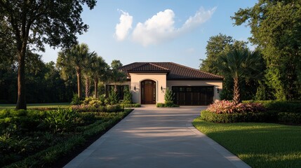 Naklejka premium Suburban Home, Driveway, Sunny Day