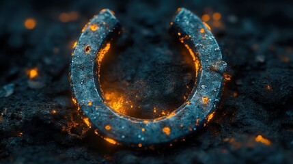 Molten horseshoe in forge