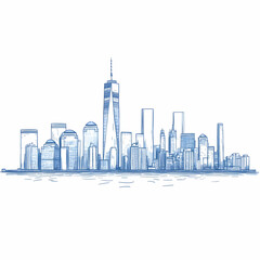 Cityscape Illustration Blue Sketch