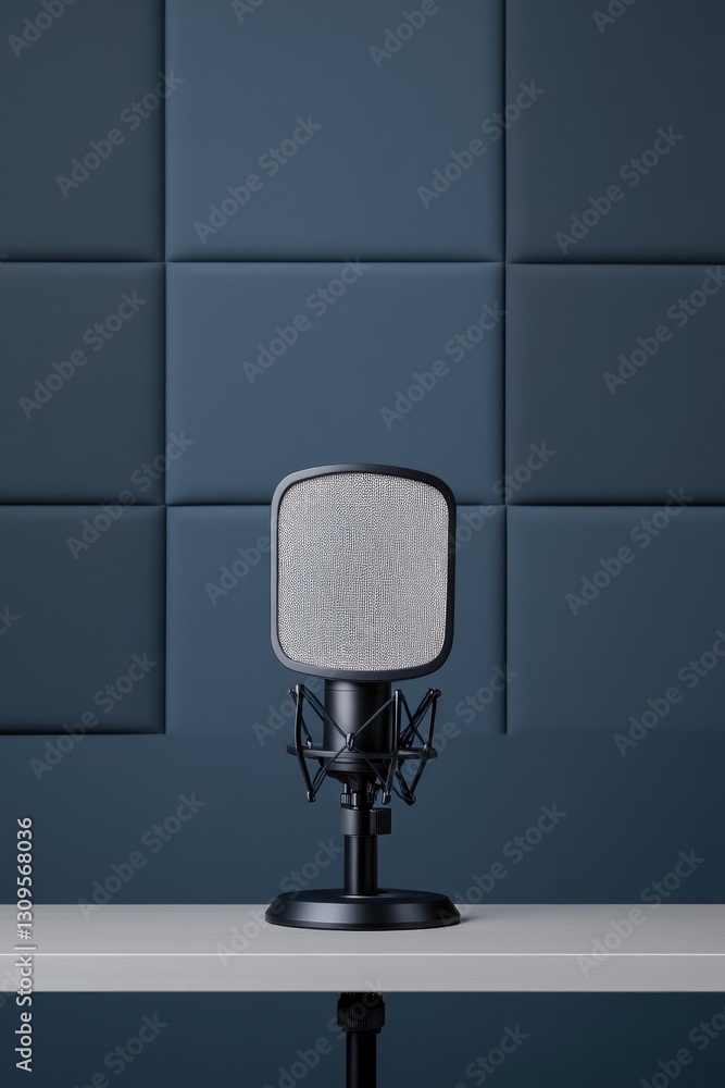 Poster capture minimalist and clean illustration of professional studio recording setup in side view focusi
