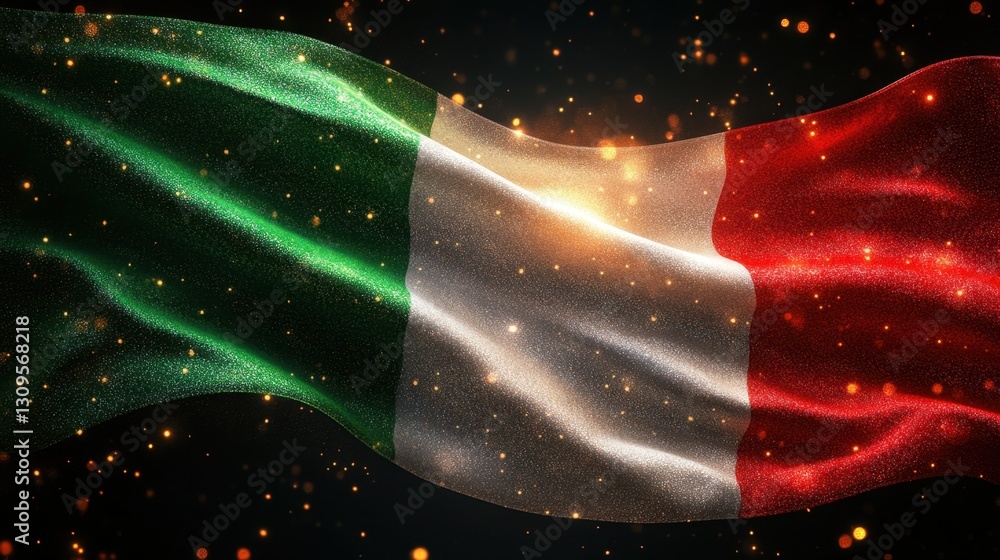 Poster elegant display of the italian flag with glowing bokeh background and rich textures