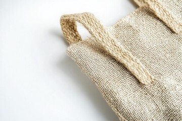 Simple and natural jute bag with woven handles on a light surface for eco-friendly storage
