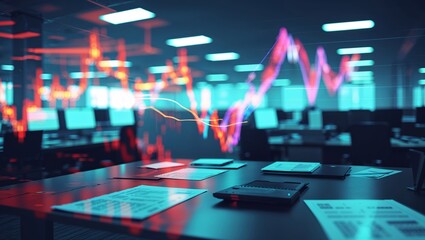 Data analytics and market trends observed in a modern office environment during evening hours