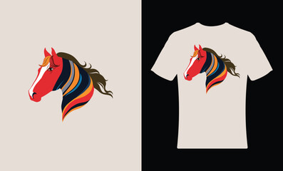Colorful Head of horse with  t-shirt design illustration