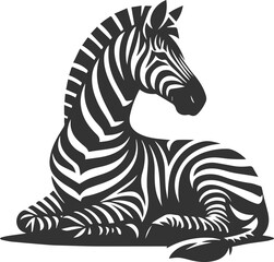 Zebra sitting on the ground and legs folded animal silhouette