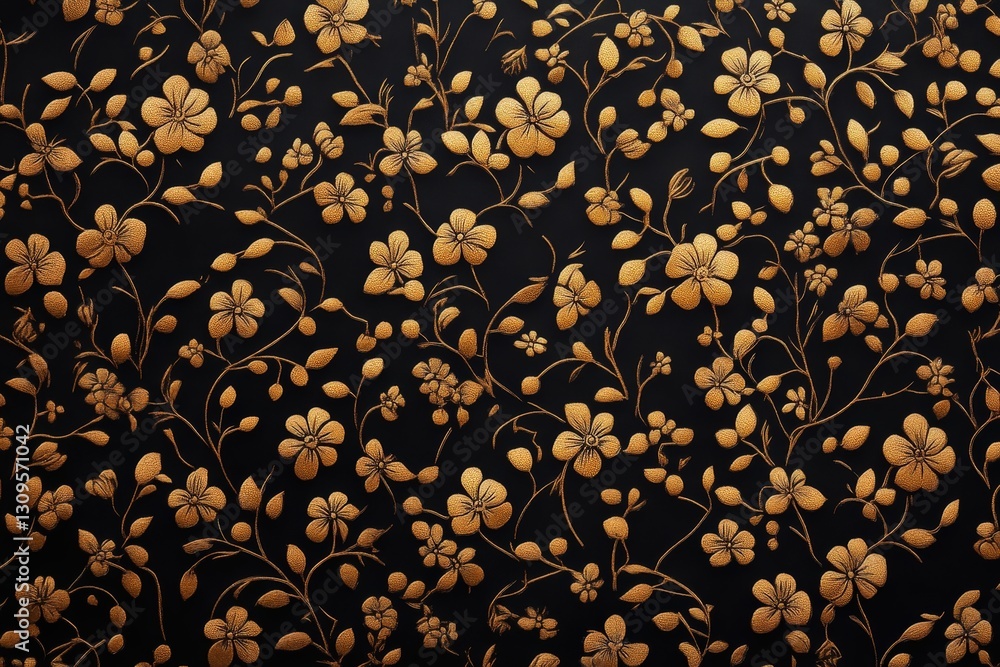Aufkleber a rich, dark background adorned with intricate floral patterns in gold, creating an elegant and soph