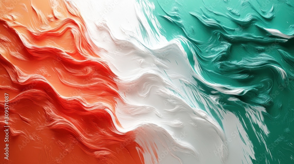 Poster vibrant textured waves representing the colors of the irish flag with depth and movement