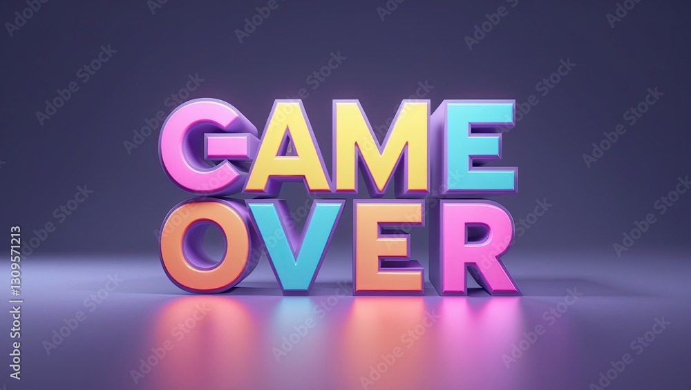 Poster colorful 3d text design showcasing the phrase game over against a soft gradient background, exuding 