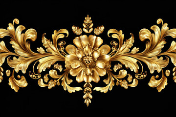 Golden baroque decorative composition, seamless pattern border