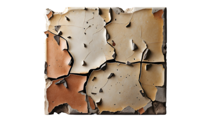 A broken and chipped ceramic tile on a transparent background
