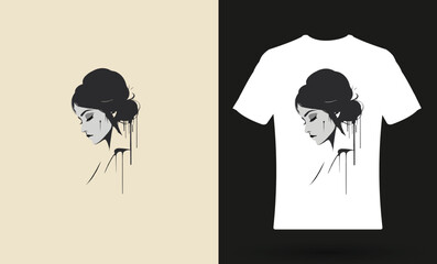 girl Head logo with  t-shirt design illustration.