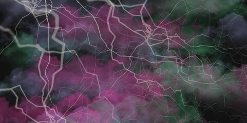 Fork lightning striking down during summer storm. Lightning, thunder cloud dark cloudy sky. 
