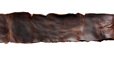Long Dark Brown Leather Strip Isolate on Transparent Background, cutout, png