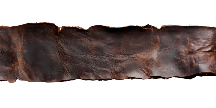 Long Dark Brown Leather Strip Isolate on Transparent Background, cutout, png